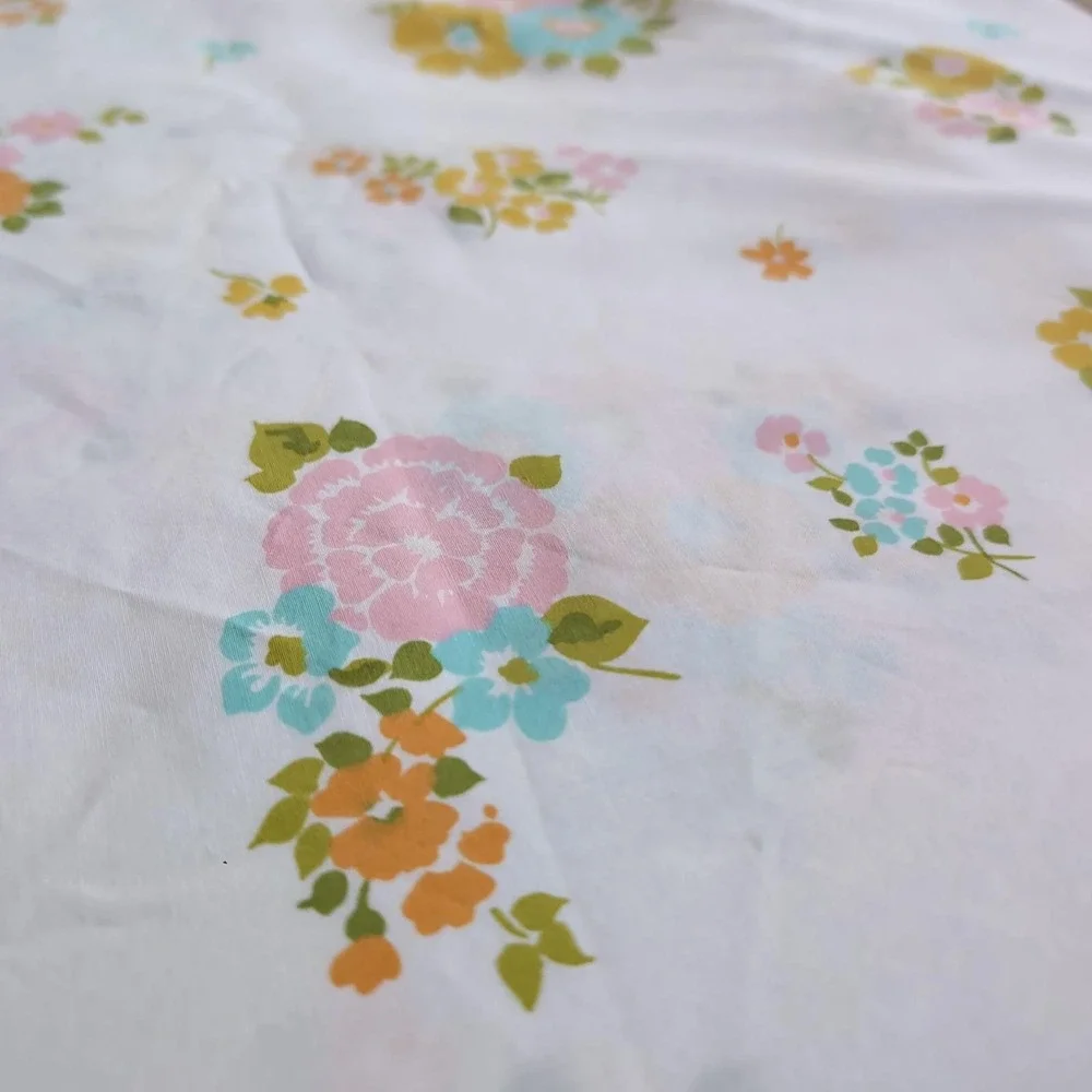 Vintage JCPenney Fashion Manor Sheet Set Full Floral White 70s Percale MCM USA